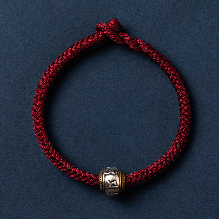 Buddha Stones 925 Srebro Sterlingowe Tybet Ręcznie Robione Om Mani Padme Hum Ochrona Szczęścia Bransoletka King Kong Knot Braided