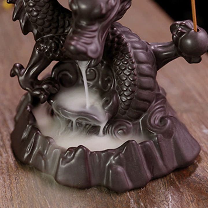 Buddha Stones Pomyślny Smok Ceramiczny Dym Fontanna Medytacja Uzdrawiający Kadzidło Palnik Dekoracja Kula Led