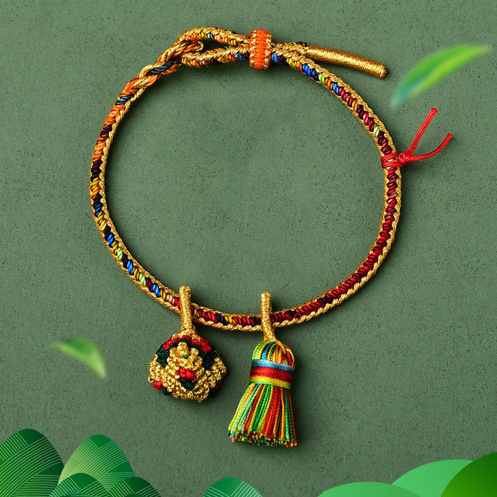 Buddha Stones Kolorowa Lina Szczęścia Ręcznie Robiona Bransoletka Zongzi Złota Kula Charm