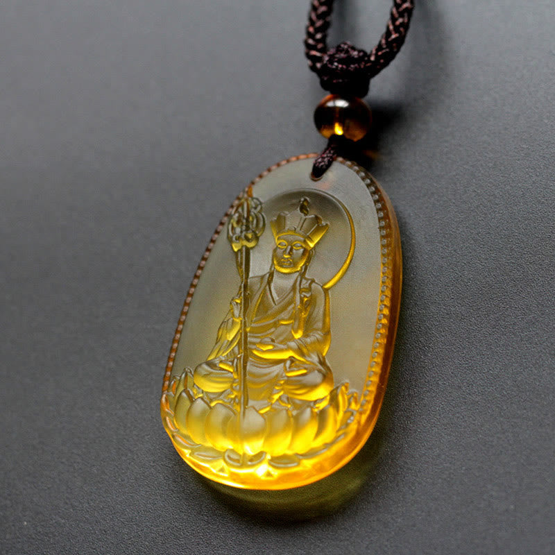 Buddha Stones Ksitigarbha Budda Liuli Kryształowy Amulet Spokoju Naszyjnik Wisiorek