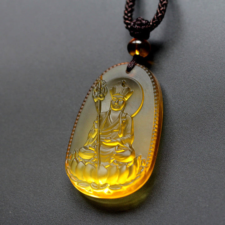 Buddha Stones Ksitigarbha Budda Liuli Kryształowy Amulet Spokoju Naszyjnik Wisiorek