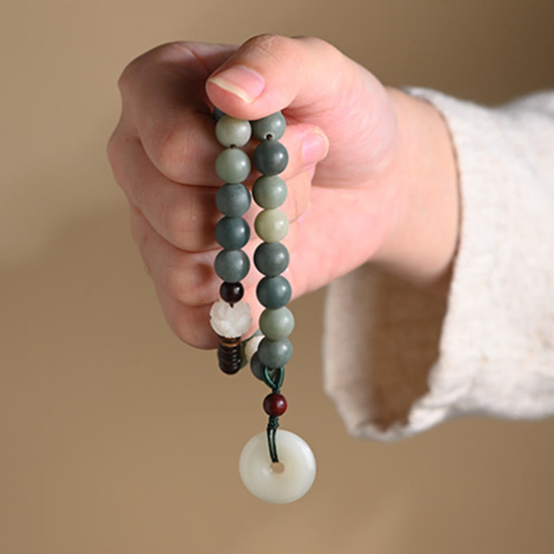 Bransoletka Buddha Stones Cyan Bodhi Nasiona Lotosu Jadeit Spokój Klamra Mądrość Podwójne Owijanie