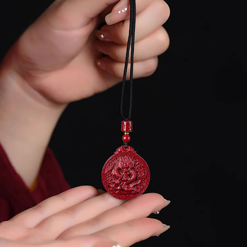 Buddha Stones Rok Smoka Naturalny Cynobrowy Naszyjnik Ochronny Smoka Wisiorek