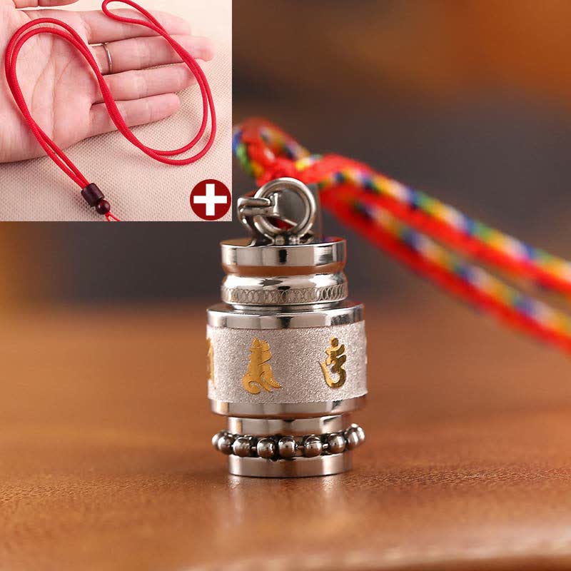 Buddha Stones Tybet Om Mani Padme Hum Shurangama Mantra Tytanowa stal Mądrość Amulet Naszyjnik Wisiorek - 1,2 cm * 1,8 cm - Srebrny - Czerwony sznurek - image 15