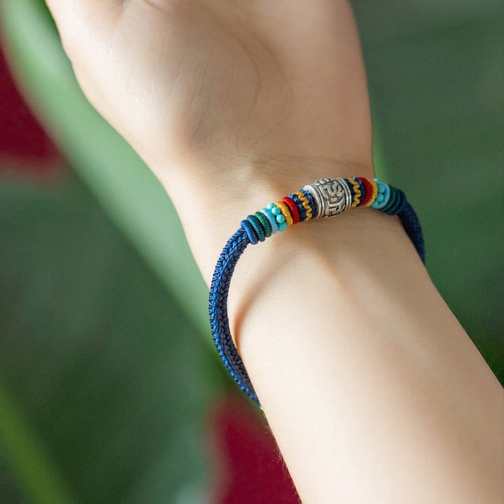 Buddha Stones Ręcznie robione 925 Srebro Sterling Tybetańskie Om Mani Padme Hum Czystość Bransoletka pleciona - image 9