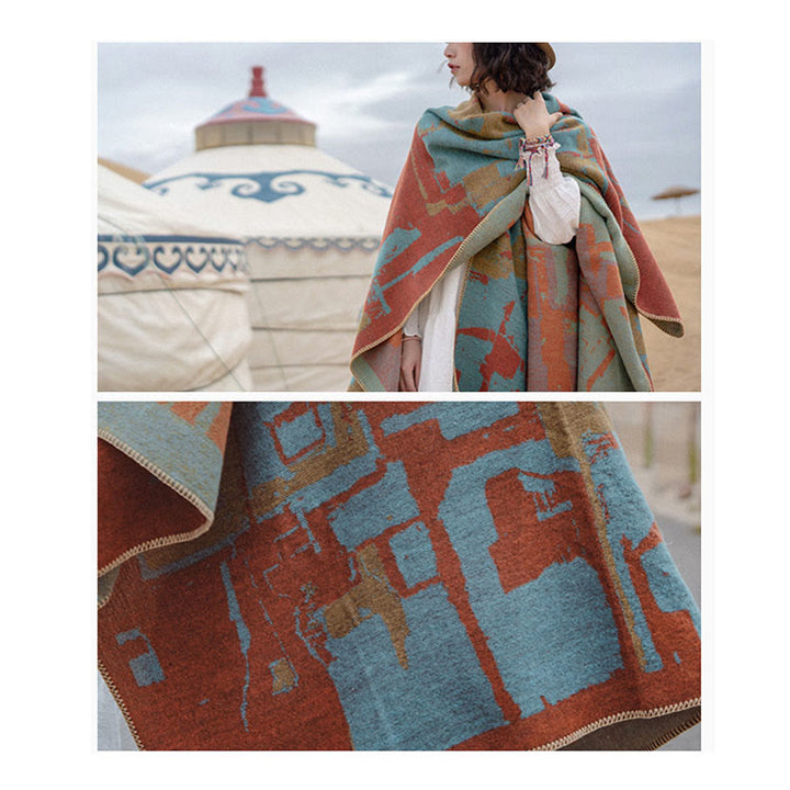 Tybetański pomarańczowy szal, ciepły szalik - image 13