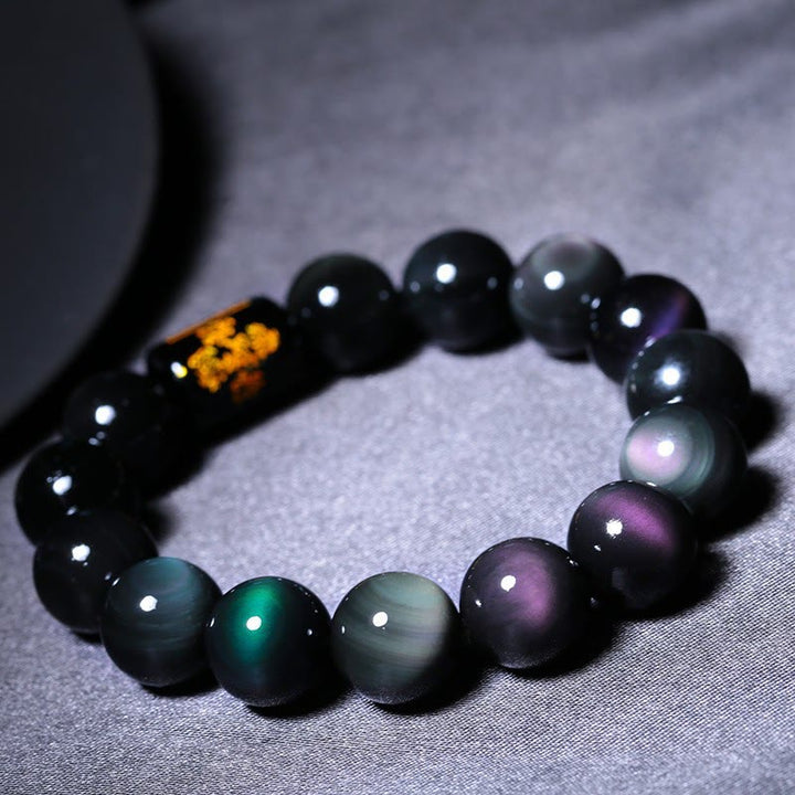 Buddha Stones Naturalna tęczowa bransoletka z obsydianu pozytywnej transformacji