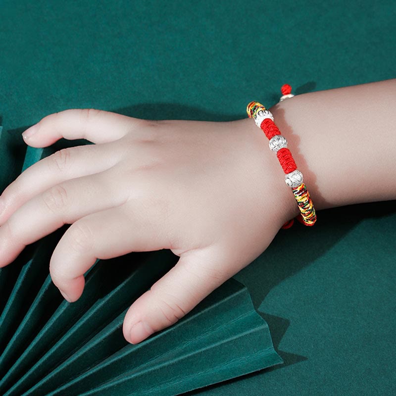 Buddha Stones 925 Srebro Sterlingowe King Kong Węzeł Wielokolorowy Czerwony Sznurek Siła Ręcznie Pleciona Bransoletka Dla Dzieci - image 4