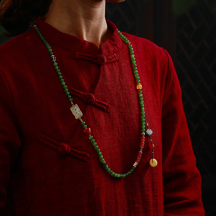 Buddha Stones 108 Mala Beads Cyan Jade Red Agat Bransoletka Szczęścia Śmiejącego Się Buddy - image 11