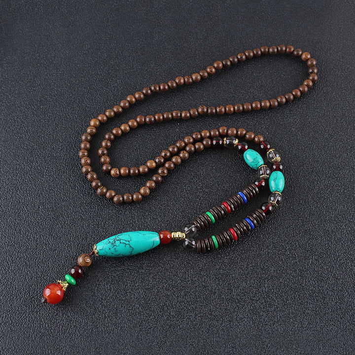 Buddha Stones Wenge Drewno Turkus Ochrona Kamienia Spokój Naszyjnik Wisiorek