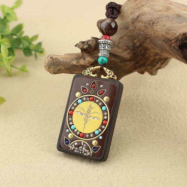 Buddha Stones Tybet Bóg Bogactwa Thangka Ebony Naszyjnik Pokój Wisiorek