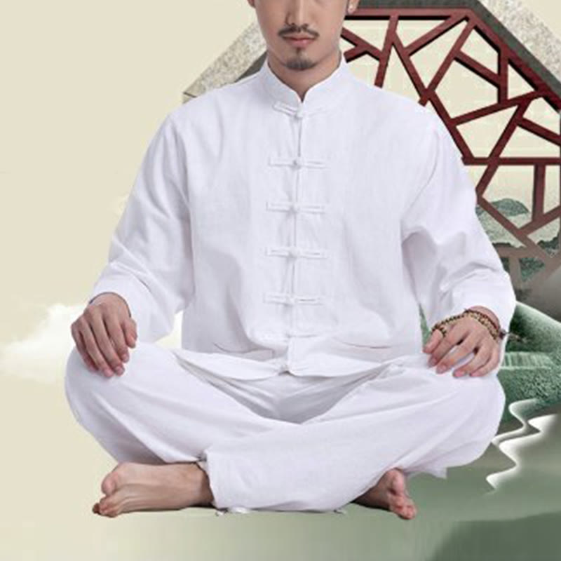 Buddha Stones Chiński Żaba Guzik Projekt Medytacja Modlitwa Bawełna Len Duchowy Zen Praktyka Joga Odzież Męski Zestaw - image 11