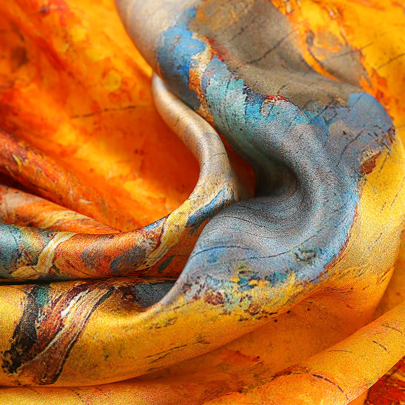 Buddha Stones Obraz olejny Miasto Śnieżna Scena Zamek Lotos 100% Jedwab Morwowy Chusta na szyję - image 3