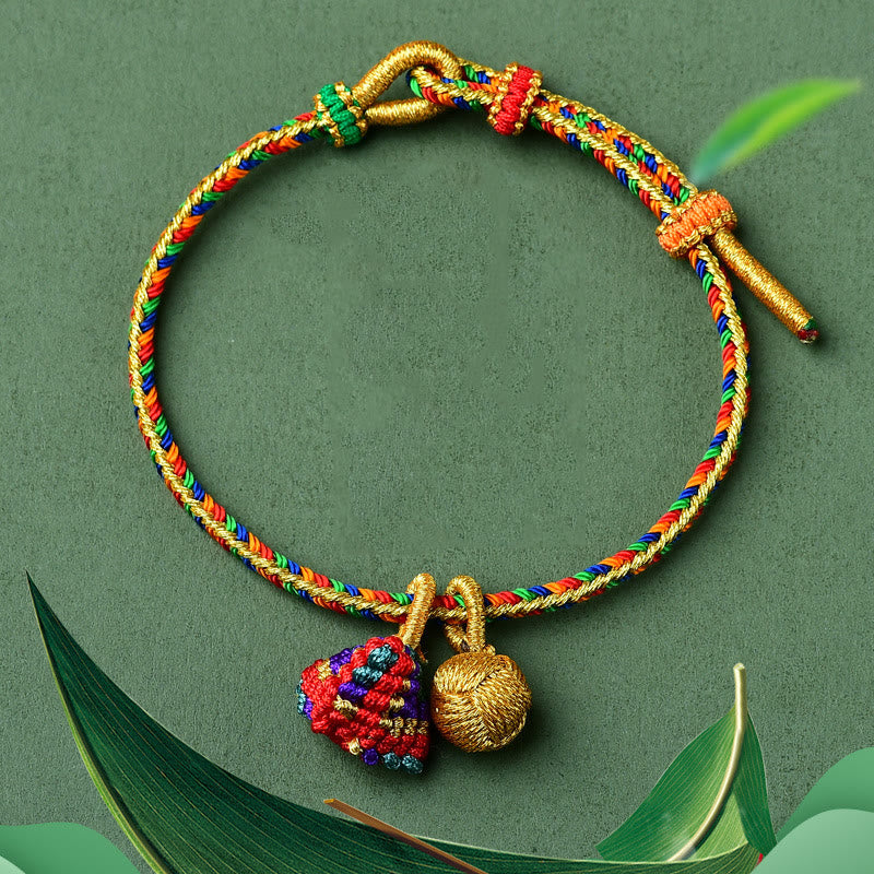 Buddha Stones Kolorowa Lina Szczęścia Ręcznie Robiona Bransoletka Zongzi Złota Kula Charm