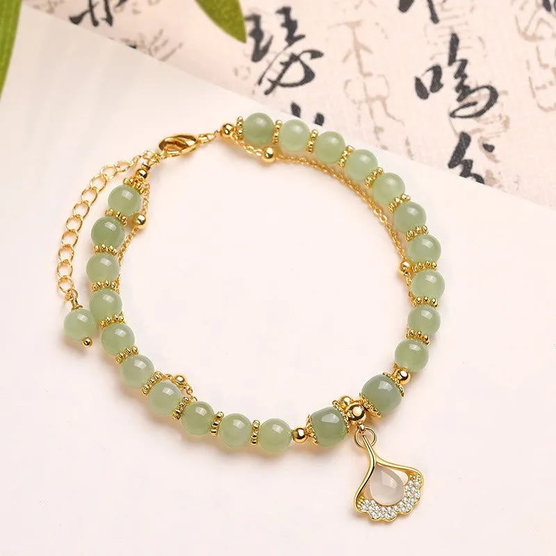 Buddha Stones Jade Liść Miłorząb Tulipan Orzeszek Fu Charakter Szczęścia Bransoletka Koralikowa