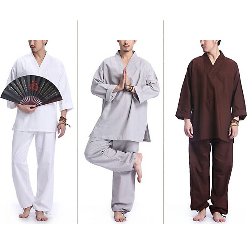 Buddha Stones Medytacja Modlitwa Dekolt w serek Projekt Bawełna Len Duchowa Praktyka Zen Joga Odzież Męska Zestaw - image 20