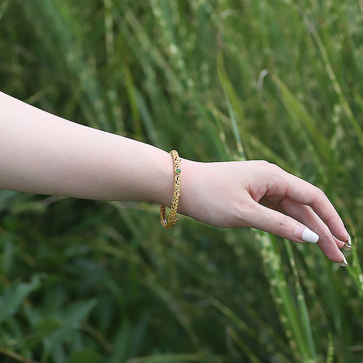 Buddha Stones Cyjan Jade Miedź Pomyślne Chmury Spokojna Uzdrawiająca Bransoletka Bangle