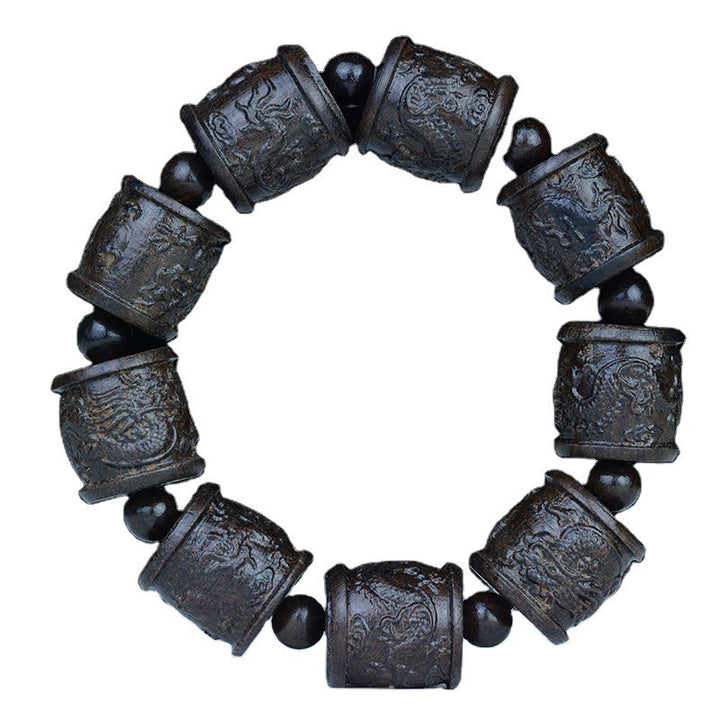 Buddha Stones Drewno Hebanowe Osiemnastu Arhatów Lotos Smok Grawerowana Bransoletka Równowagi