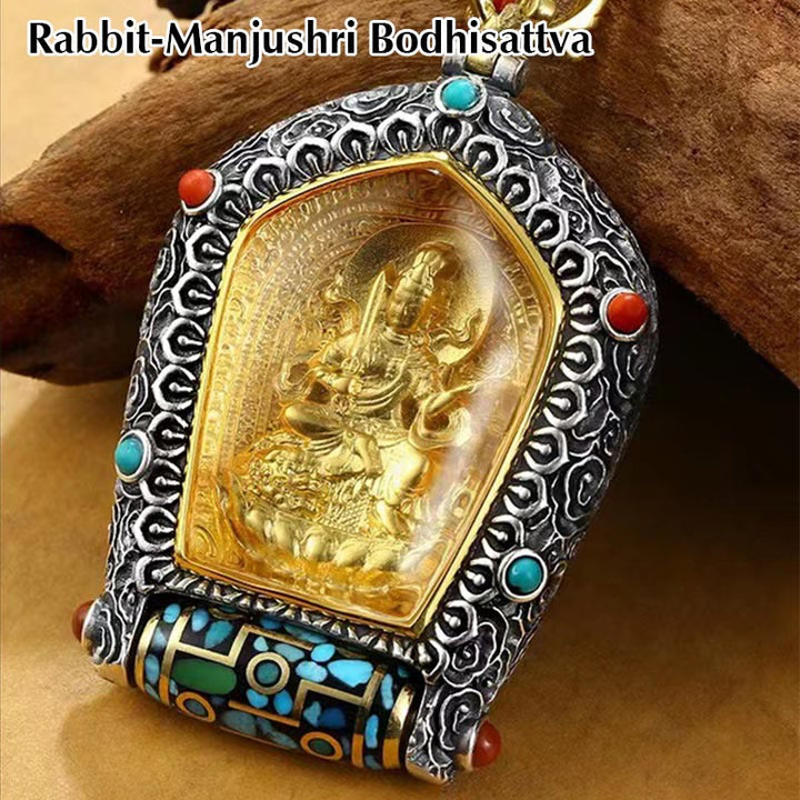 Tybetański chiński zodiak natalny budda thangka dobrobyt obrotowy naszyjnik z koralików dzi wisior - Królik-Mandziuśri Bodhisattwa - image 6