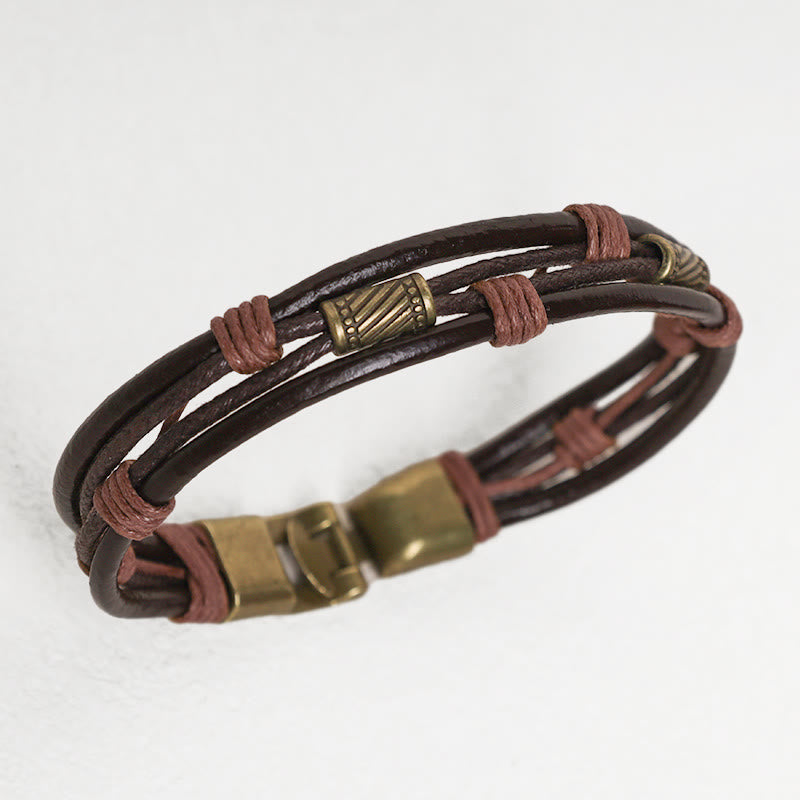 Bransoletka ze skóry Buddha Stones Vintage Wrist Band z brązowej liny warstwowej - image 2