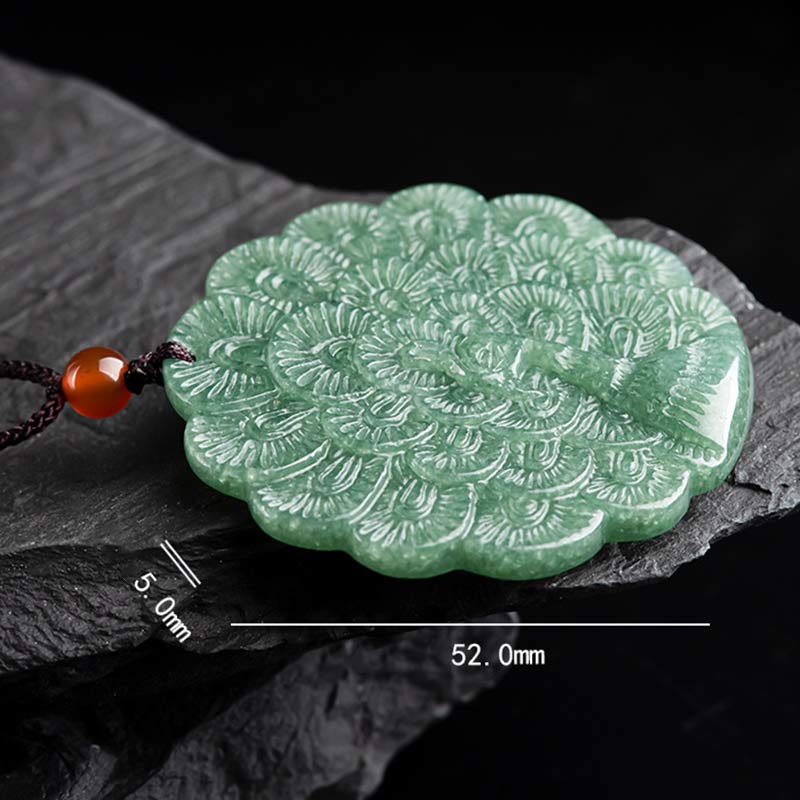 Naturalny Jadeitowy Pawi Naszyjnik Szczęście Dobrobyt Wisiorek