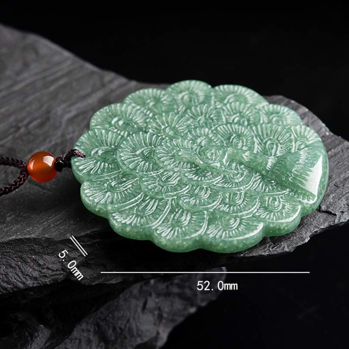 Naturalny Jadeitowy Pawi Naszyjnik Szczęście Dobrobyt Wisiorek