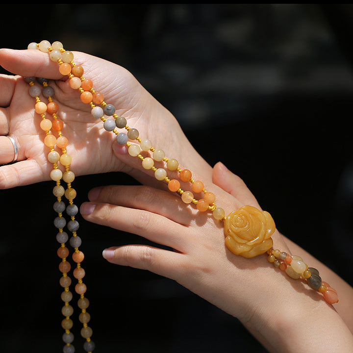 Naszyjnik z wisiorkiem z Buddha Stones Tybetański Złoty Jedwab Jadeit Bogactwo