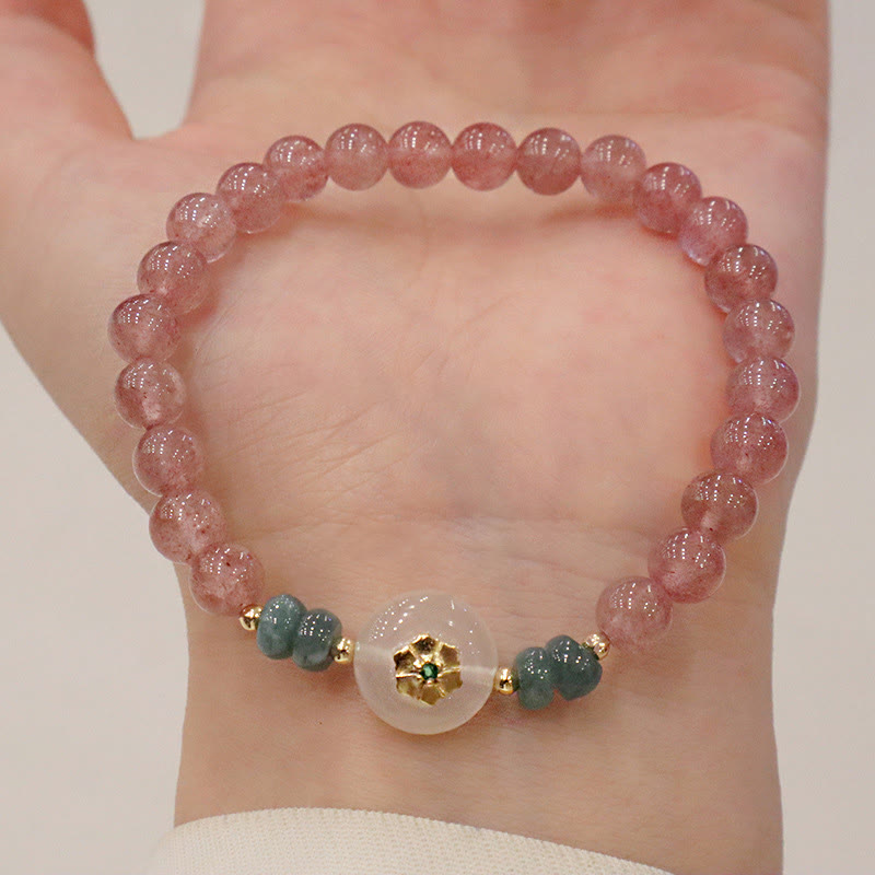 Bransoletka lecznicza Buddha Stones Natural Truskawkowy Kwarc Chalcedon Jade