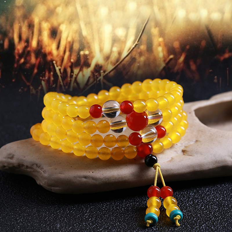Buddha Stones 108 Mala Beads Bransoletka Harmony Yellow Chalcedon