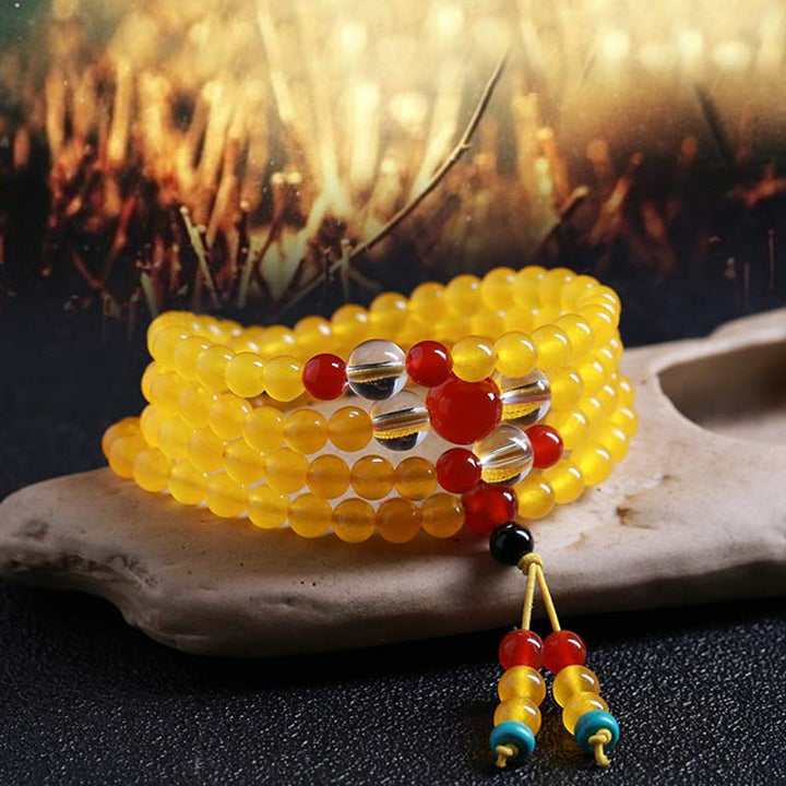 Buddha Stones 108 Mala Beads Bransoletka Harmony Yellow Chalcedon