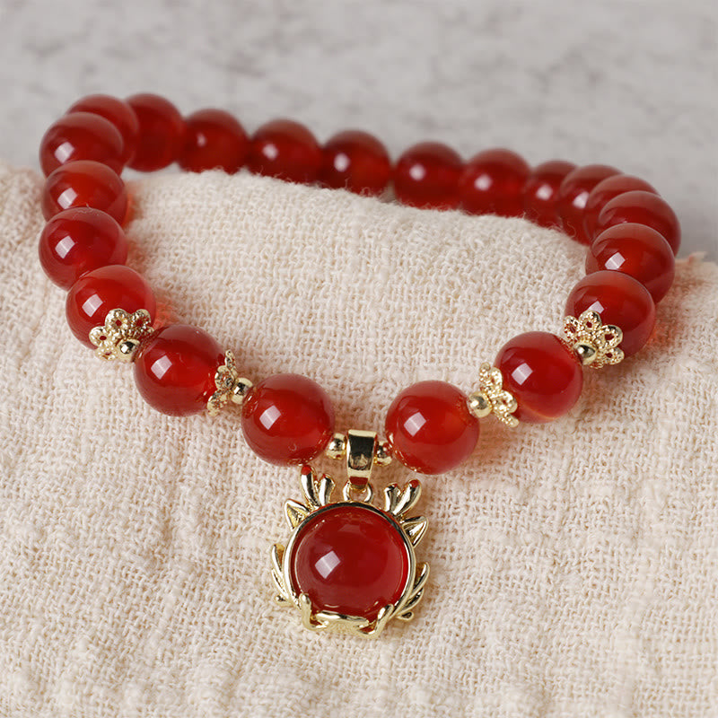 Buddha Stones Rok Smoka Czerwony Agat Jadeit Klamra Pokoju Fu Charakter Bransoletka Sukcesu
