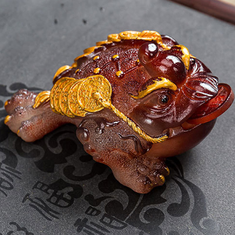 Buddha Stones Zmieniające Kolor FengShui Bogactwo Szczęśliwa Żaba Miedziana Moneta Herbata Zwierzę Żywica Figurka Dekoracja