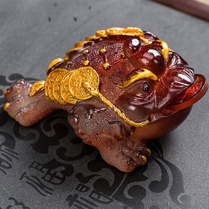 Buddha Stones Zmieniające Kolor FengShui Bogactwo Szczęśliwa Żaba Miedziana Moneta Herbata Zwierzę Żywica Figurka Dekoracja