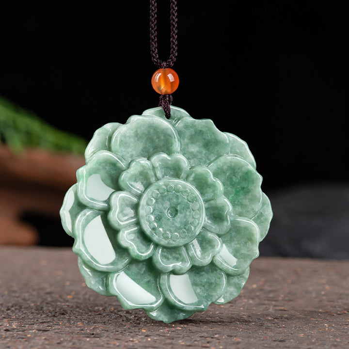 Naszyjnik z Buddha Stones , wzór lotosu, jadeit, szczęście i dobrobyt