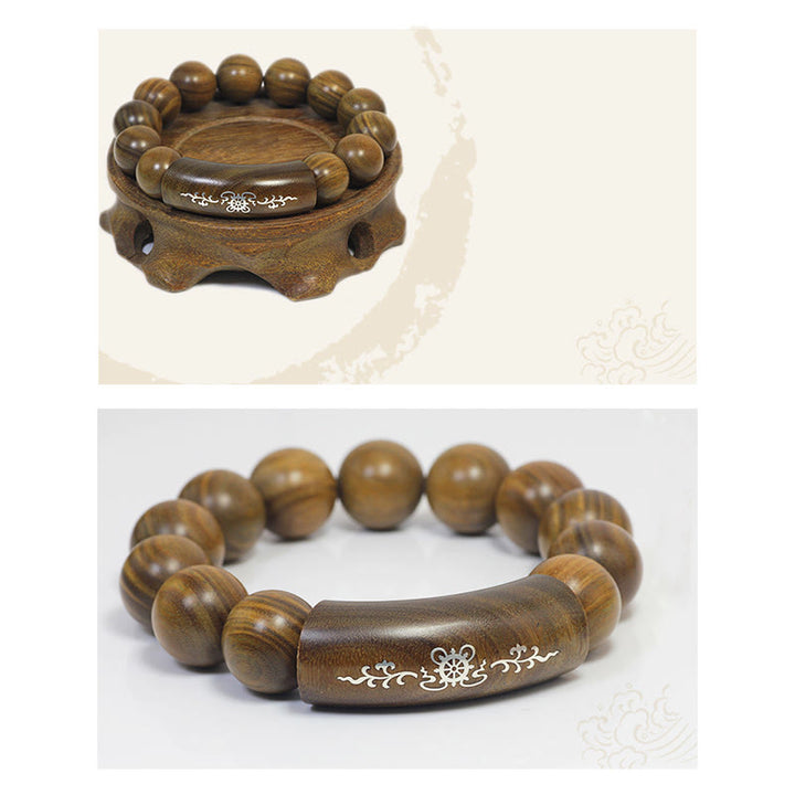 Buddha Stones 999 Srebro Sterlingowe Zielone Drzewo Sandałowe Om Mani Padme Hum Smok Feniks Dharmachakra Intarsjowana Bransoletka Pokoju