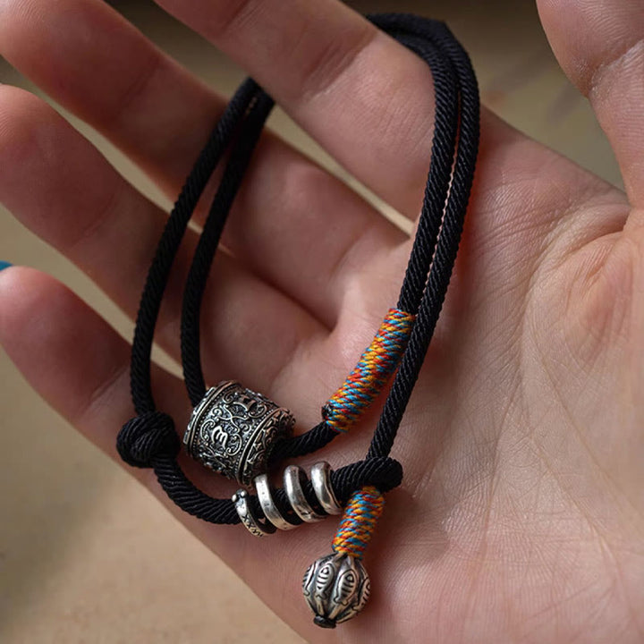 Buddha Stones Tybetańskie Om Mani Padme Hum Rzeźbiony Amulet Podwójnie Owijana Bransoletka