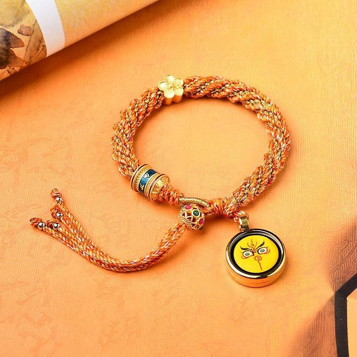 Buddha Stones Tybet Ręcznie Robione Pięć Bogów Bogactwa Szczęścia Thangka Amulet Koło Modlitewne Kwiatowy Urok Bransoletka Z Tkanego Sznurka