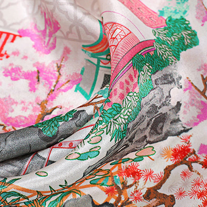 Buddha Stones Scena pasterska Balon na gorące powietrze Wiosenne kwiaty 100% jedwabiu morwowego Chusta na szyję - image 17