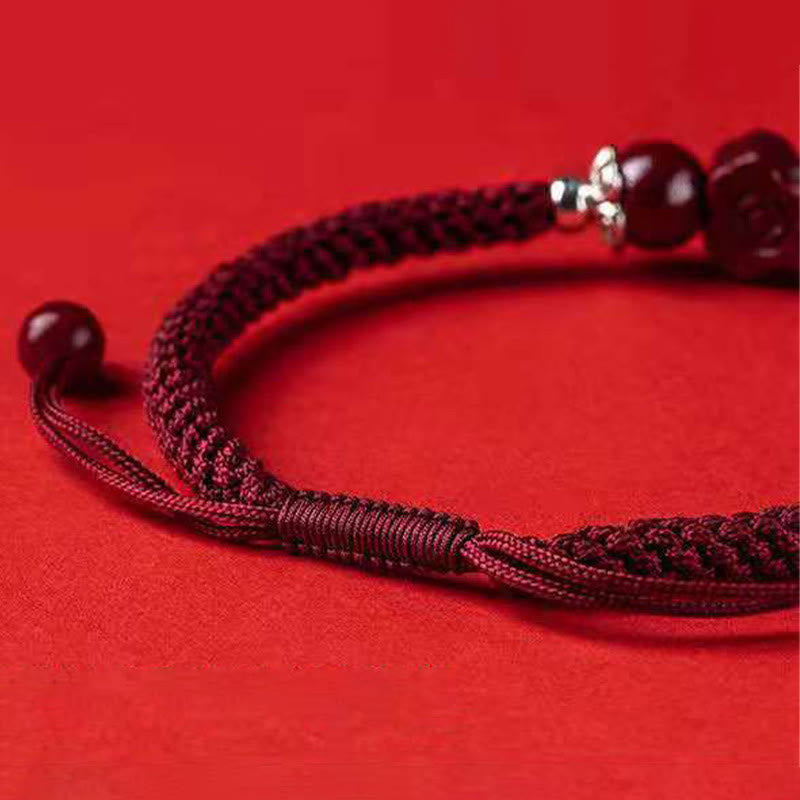 Buddha Stones Ręcznie robione PiXiu Cinnabar Wealth Luck Bransoletka pleciona