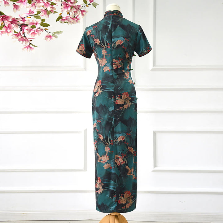 Buddha Stones Vintage Różowe Kwiaty Drukuj Cheongsam Sukienka Damska Qipao - image 3
