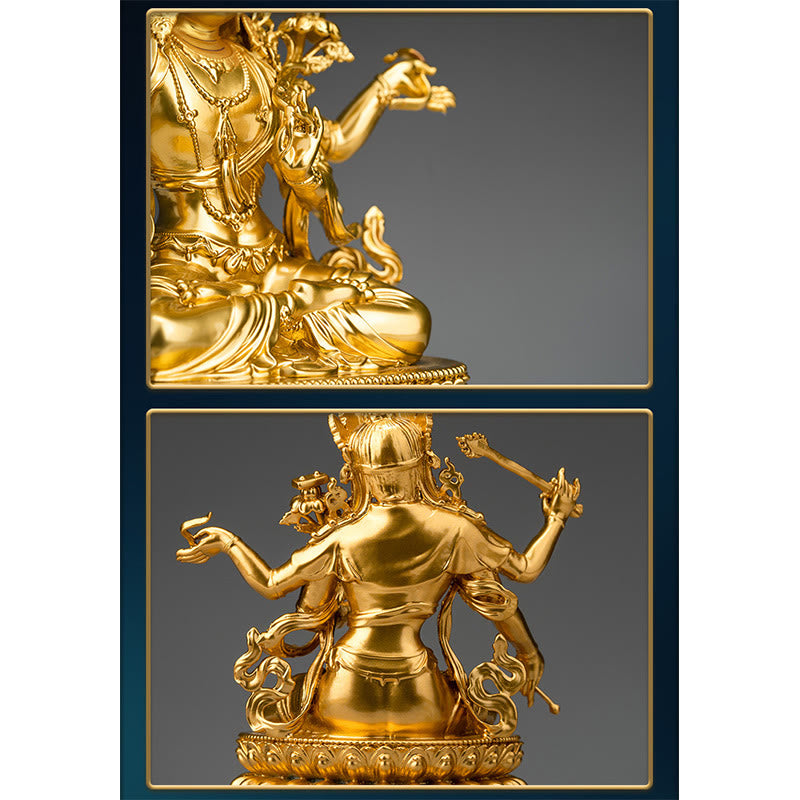 Czteroramienna figurka Mandziuśri Bodhisattwy Złota Figurka Współczucia Spokoju Miedziana Statuetka Dekoracja Domu