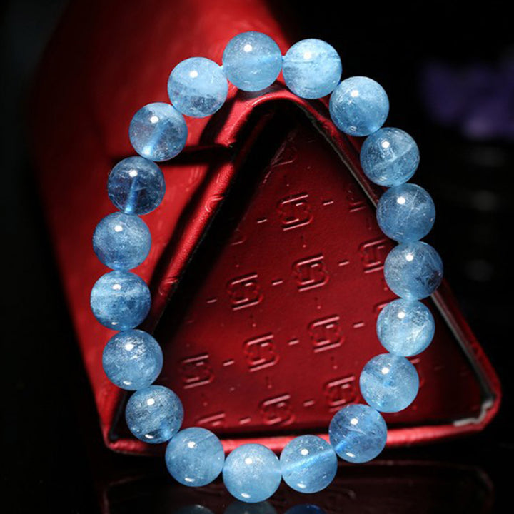 Buddhastoneshop Bransoletka z koralików akwamarynowych Peace Healing