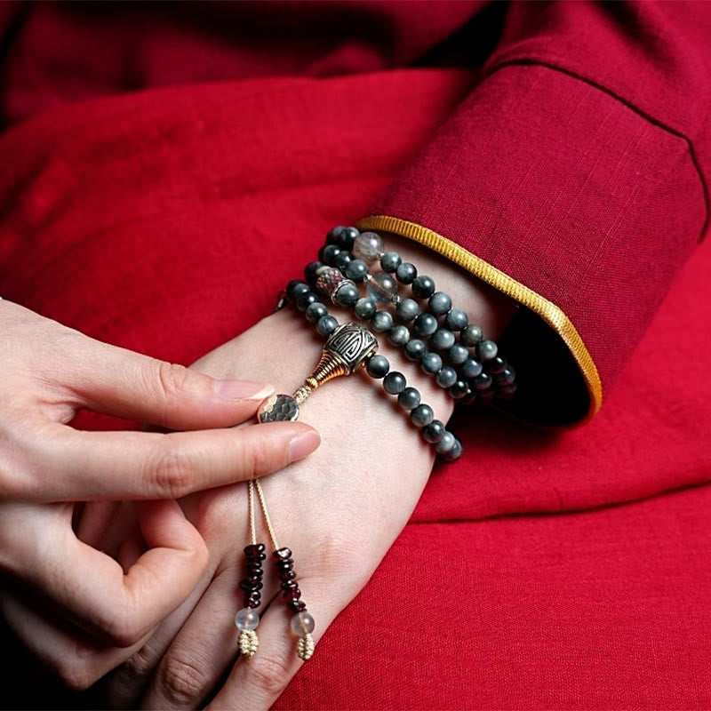 Buddha Stones 925 Srebro Sterling 108 Koraliki Mala Kamień Orle Oko Kamień Księżycowy Pozytywna Bransoletka