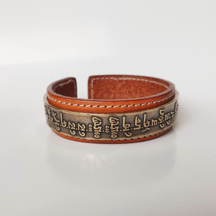 Buddha Stones 2szt. Om Mani Padme Hum Smok Feniks Miedziana Skórzana Bransoletka Pokoju Mankiet Bangle