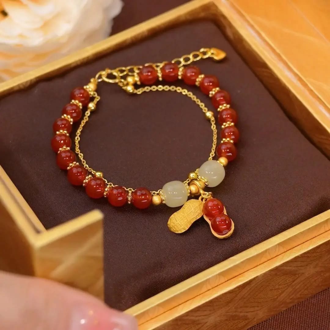 Buddha Stones Jade Liść Miłorząb Tulipan Orzeszek Fu Charakter Szczęścia Bransoletka Koralikowa