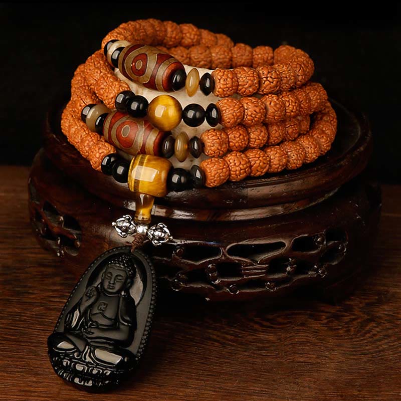 Tybet 108 Mala Beads Rudraksha Bodhi Seed Chinese Zodiac Natal Buddha Wealth Charm Bracelet