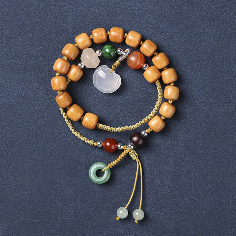 Buddha Stones Drzewo Sandałowe Chalcedon Pokojowa Klamra Uspokajająca Podwójna Bransoletka Owijana
