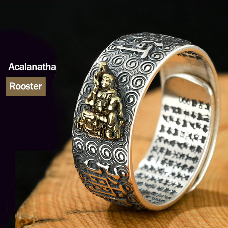 Buddha Stones Chiński Zodiak Natal Budda Bogactwo Szczęście Regulowany Pierścień