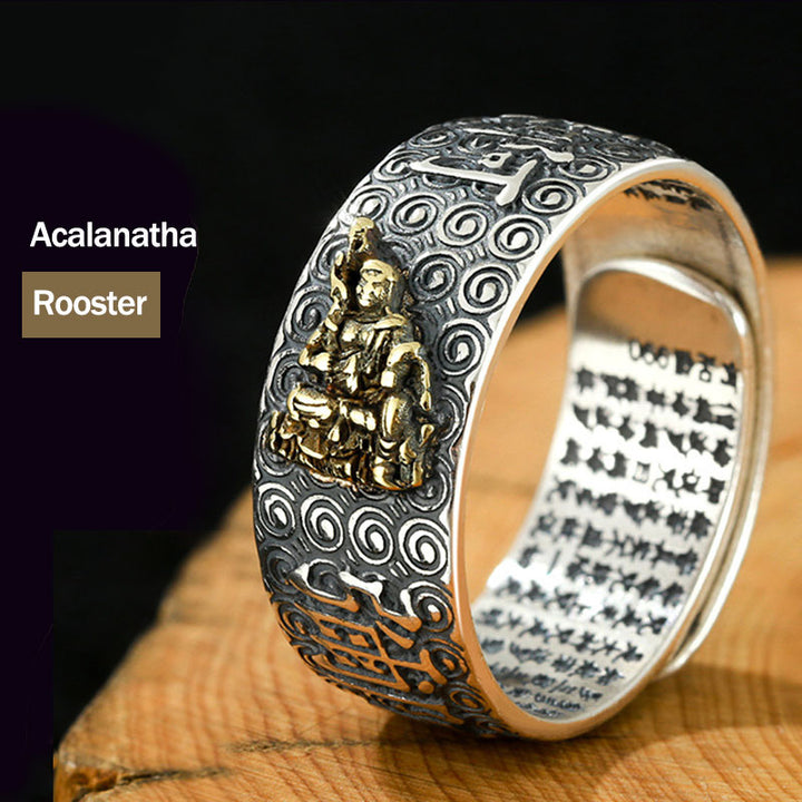 Buddha Stones Chiński Zodiak Natal Budda Bogactwo Szczęście Regulowany Pierścień