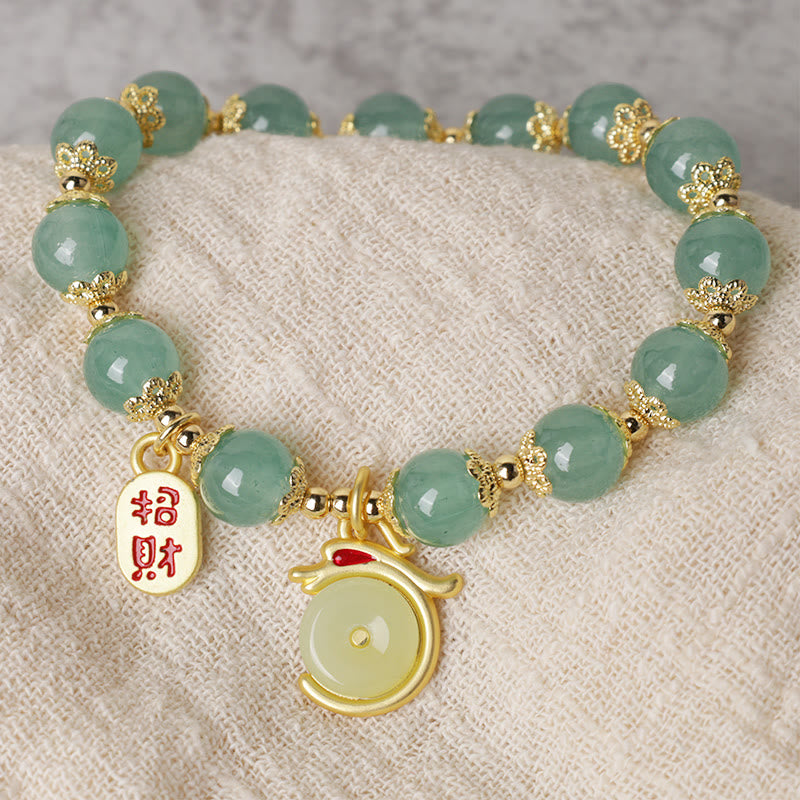 Buddha Stones Rok Smoka Czerwony Agat Zielony Awenturyn Klamra Pokoju Fu Charakter Bransoletka Szczęście Fortuna